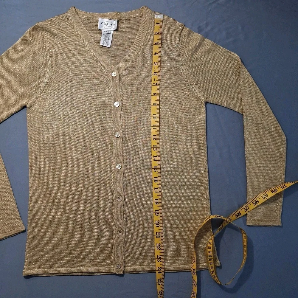 Vintage‎ Oscar De La Renta Gold Metalic Knit Cardigan Old Money Heritage Sz P/P